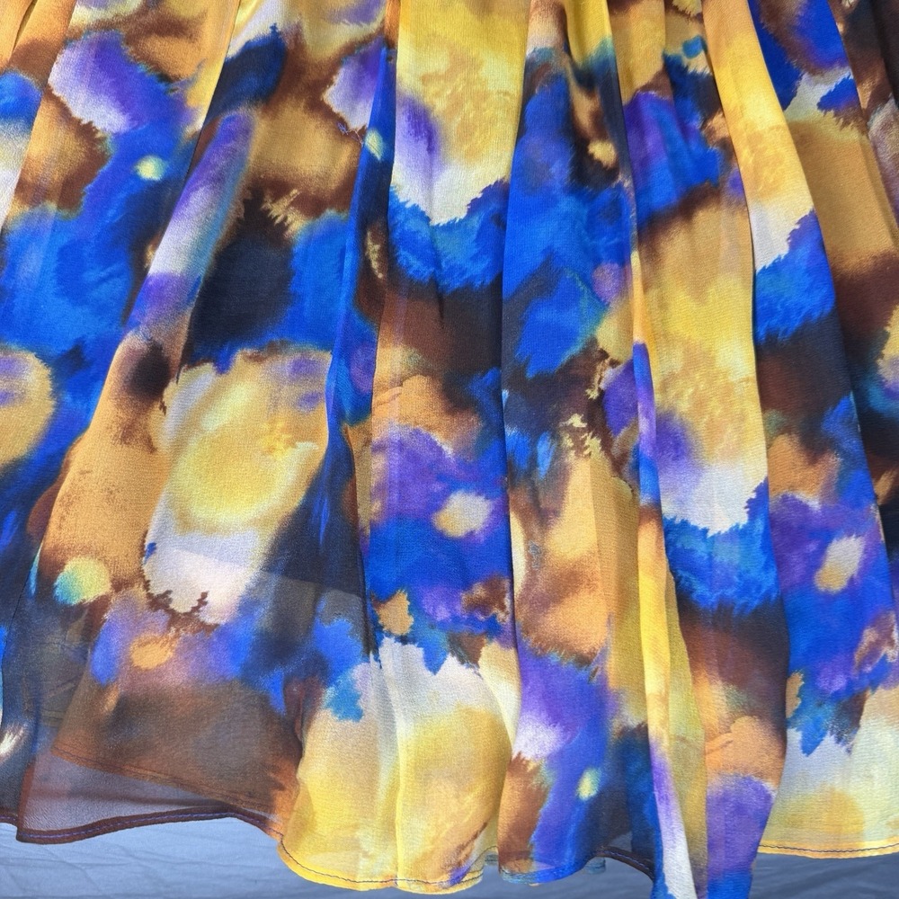 VTG Jones New York 10 Blue Yellow Silk Watercolor Semi-Sheer Skirt Lined‎ Art - Picture 6 of 14